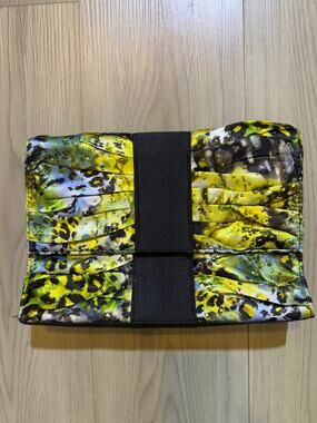 Renee Watercolor Animal Print Rhinestone Pleated Satin Clutch Handbag 11.5"